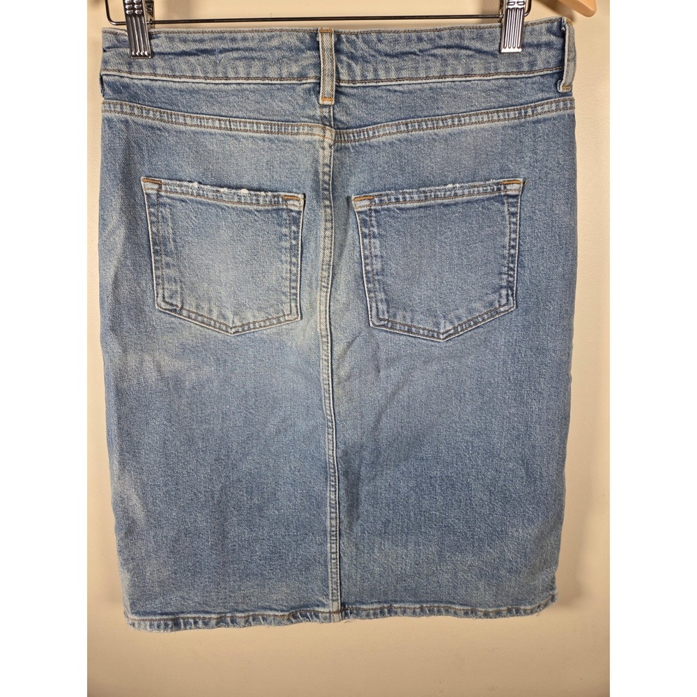 Pilcro and the Letterpress Anthropologie Denim Pencil Skirt Front Slit Size 8 - Picture 4 of 10